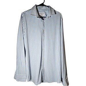 Mizzen+Main Men Shirt Blue Gingham L Trim Fit Preppy Officecore Quiet Luxury